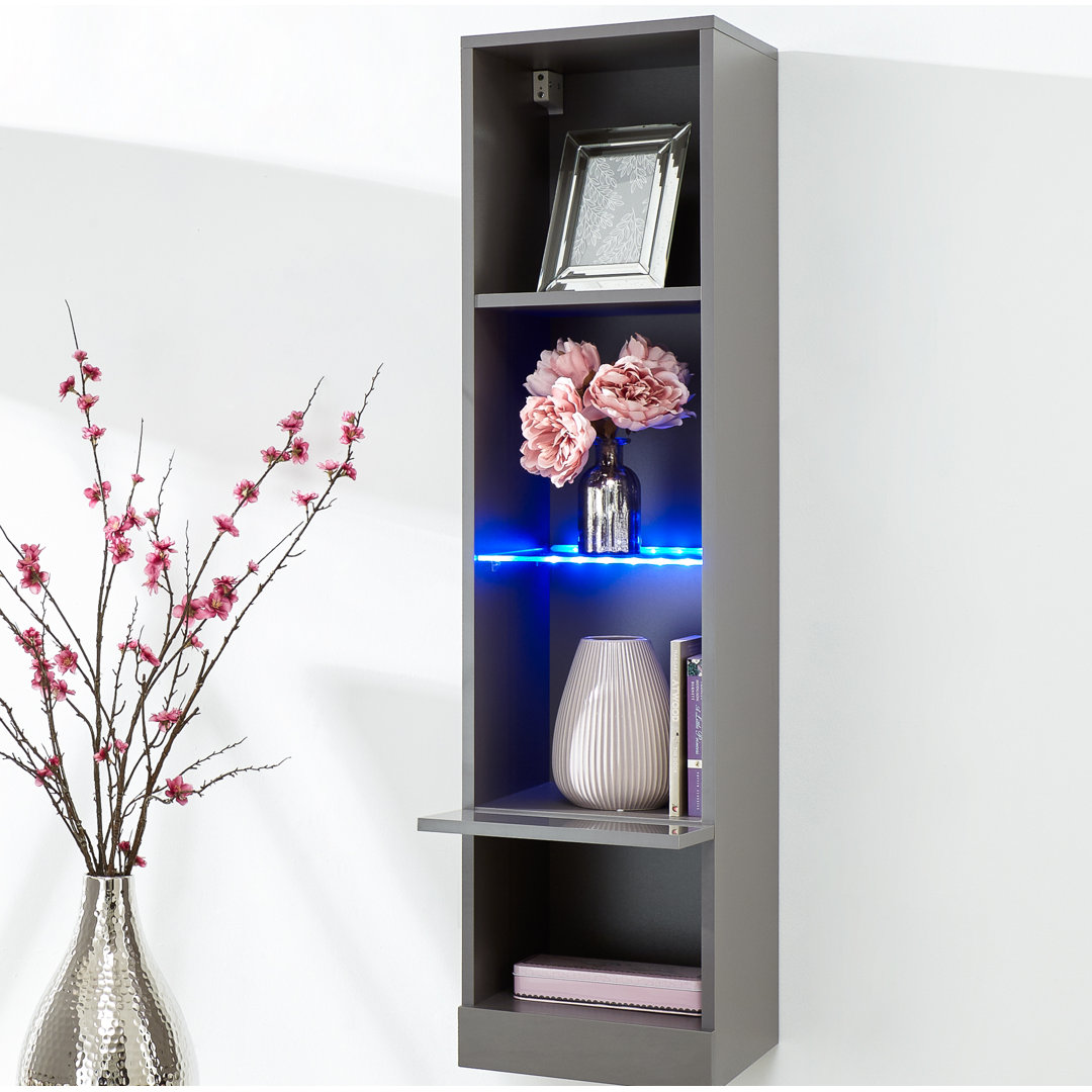 Wade Logan Kedzie Wall Mounted Display Cabinet with Lighting Grey 120cm H X 30cm W X 30cm D
